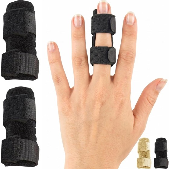 BusBarProtection Finger Splint (2 Pack) - Universal Finger Straightener - Broken and Trigger Finger Splints - Brace for Arthritis Pain and Support - Sprain Relief for Middle, Index, Ring, Pinky Fingers (Black)