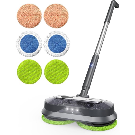 BusBarProtection Cordless Electric Mop with Spray & Detachable Water Tank, Lightweight Electric Spin Mop with Headlights for Hardwood Tile Laminate Floors, Long-Lasting Battery, Self-Propelled Floor Cleaner