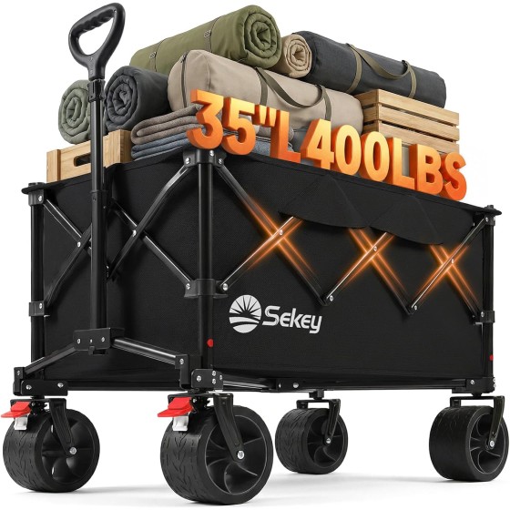 taoqihai 250L Wagons Carts Foldable with Big All-Terrian Beach Wheels, Collapsible Heavy Duty Wagon, Extra Large Folding Wagon,Foldable Wagon for Camping, Garden, Sports. Black