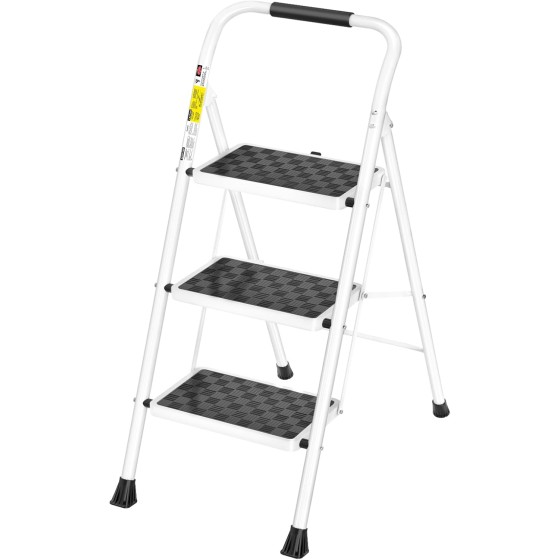 tispwy 3 Step Ladder,3 Step Stool for Adults Folding Step Stool with Cushioned Handle with Wide Anti-Slip Pedal Ergonomic Design