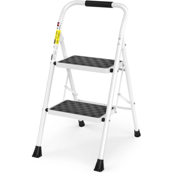 hdjwbz Step Ladder, Folding Step Stool with Wide Anti-Slip Pedal, Sturdy Steel Ladder, Convenient Handrail, Lightweight, Portable Steel Step Stool