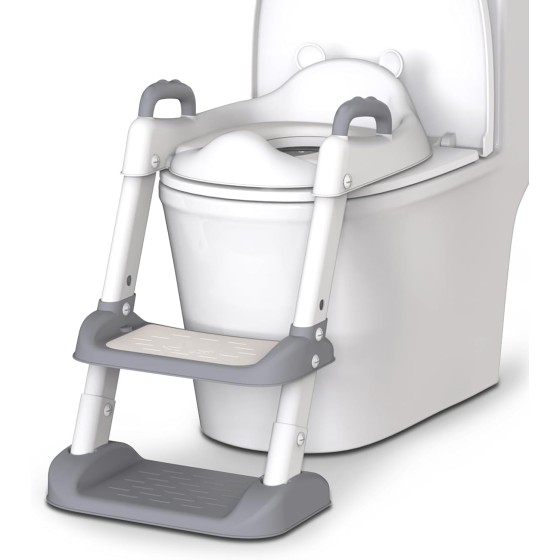 smpxvf Potty Training Seat with Step Stool Ladder for Toddlers, Adjustable Kids Toilet Seat with Splash Guard, Anti-Slip Pads & Safety Handles, Comfortable Potty Chair for Boys & Girls (Grey)