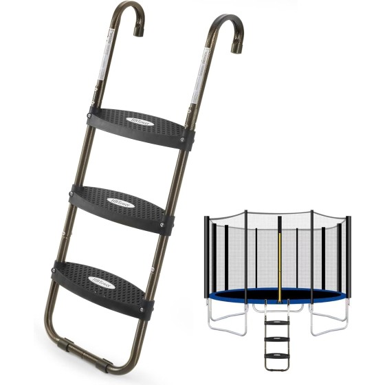 jamjeh Trampoline Ladder, 3-Step Trampoline Steps with Horizontal Wide Steps, Skid-Proof Steps Universal Hook, UV Treated Steel, 220Lbs Capacity Trampoline Stairs Accessories for Kids/Children